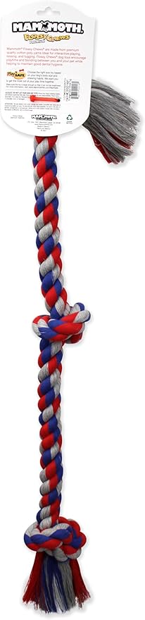 Mammoth Pet Products Mammoth Flossy Chews Assorted Color Rope, Premium Cotton-Poly 3 Knot Tug Dog , X-Large