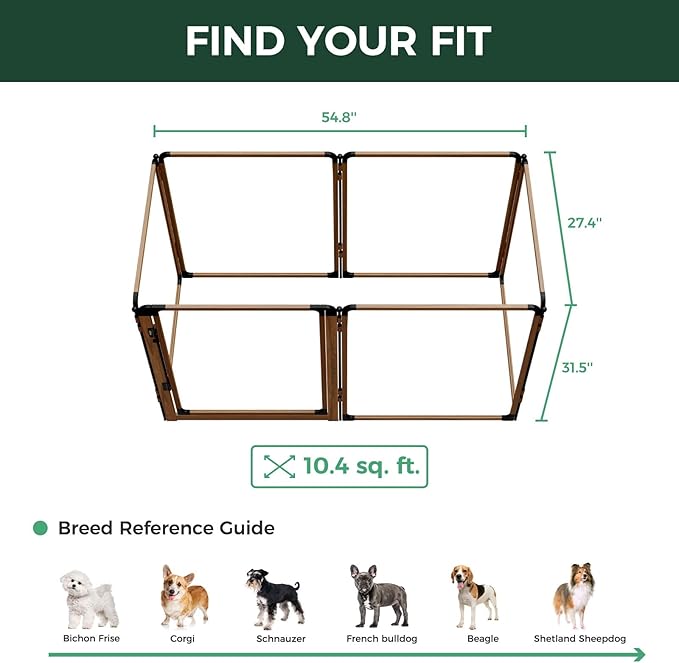 FXW AuraSpace Pro Acrylic Indoor Dog Playpen, Heavy-Duty with Metal Frame, 32" Height 6 Panels for Small and Medium Dogs, Walnut│Patented