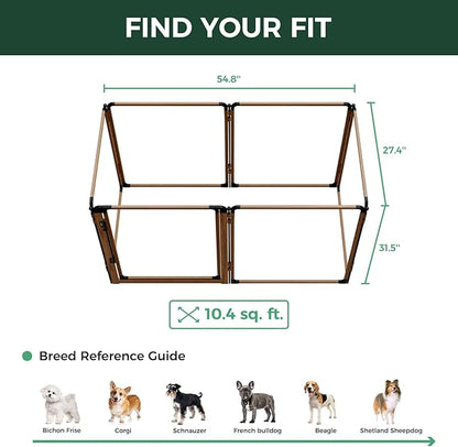 FXW AuraSpace Pro Acrylic Indoor Dog Playpen, Heavy-Duty with Metal Frame, 32" Height 6 Panels for Small and Medium Dogs, Walnut│Patented
