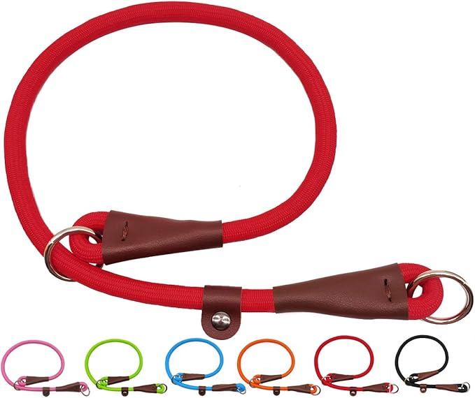MayPaw Slip Collar Nylon Rope Adjustable Collar for Dog Training- No Pull Round Martingale Dog Collars for Small Medium Large Dogs (24" x 1/2", Red)
