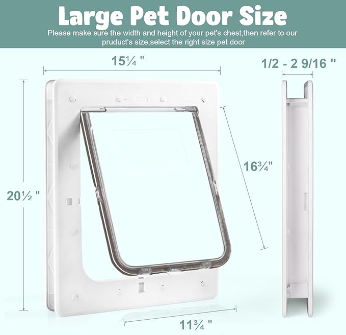 Large Dog Door, Weatherproof Pet Doors for Petite to XXXL Sized Dogs or Other Pets, Upgraded and Thickened, 11" x 16" Opening Flap Size, Easy Installation