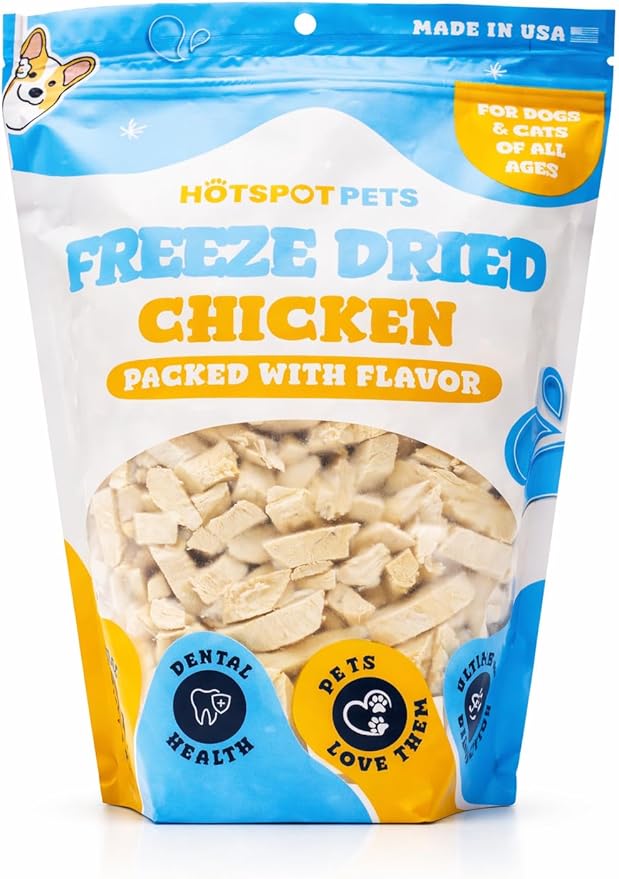 hotspot pets Freeze Dried Chicken Treats for Cats & Dogs -1LB Value Bag- Made in USA - Single Ingredient- Resealable Bag, All Natural Grain-Free (Chicken Breast)- Perfect for Training, Topper or Snack