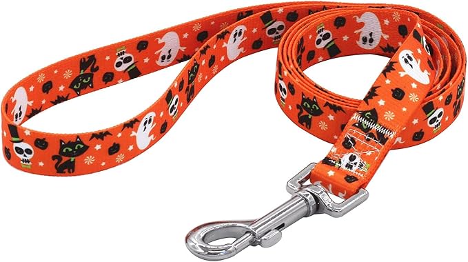 Mihqy Halloween Dog Collar and Leash Set - Pumpkin Bat Ghost Pattern - Adjustable for Small Medium Large Dogs(Halloween Set,M)
