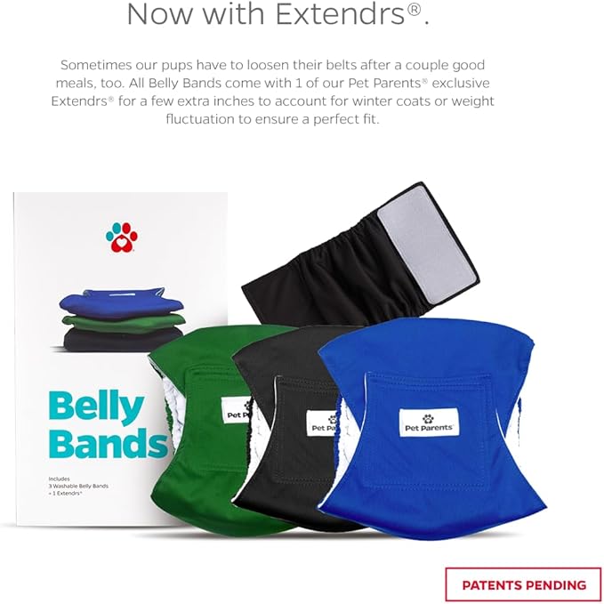 Pet Parents Washable Belly Bands for Dogs (3pack) + Extendrs Durable Dog Diapers & Wraps (X-Small, Gentlemen)