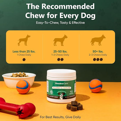 Allergies & Immune Support for Dogs | Canine Seasonal Allergy Relief & Healthy Immune System Support | Packed with Probiotics and Turmeric | 60 Soft Chews180 g (6.35 oz) | Meadowcare