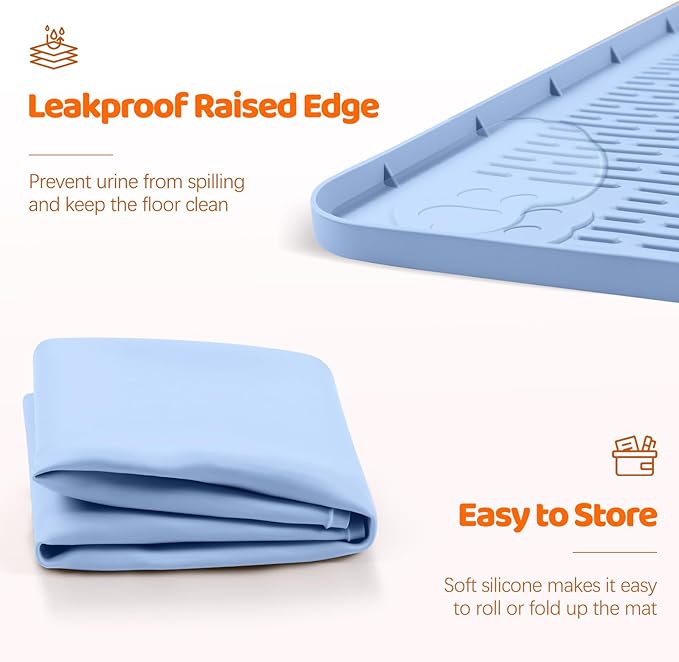 Pee Pads for Dogs, 34" x 22" Extra Large Reusable Silicone Mat, Washable Puppy Training Pads for Potty Training, Non-Slip, Leak-Proof, Indoor Floor Protection (Blue)