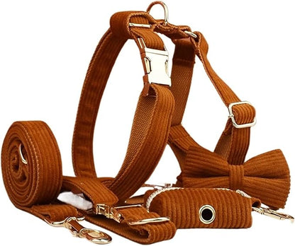Dog Leash, 5Pcs Corduroy Dog Harness Collar Leash Set with Poop Bags,Hands Free(5PCS set21,Small)