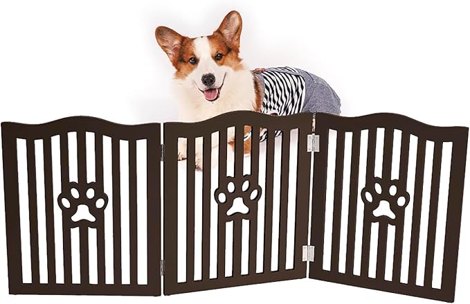 Pet Gate, Wooden Free Standing Dog Gate for Small Dogs and Cats. Great Folding Fence for Doorways, Halls, Stairs. Espresso