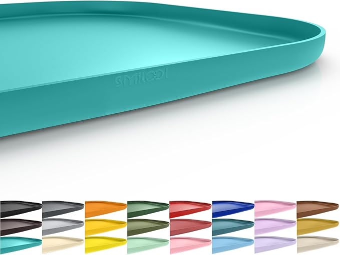 SMILOOL Silicone Pet Feeding Mat with Raised Edge for Food and Water, Dog Bowl Mats, Cat Bowls Placemat with High Lip for Floor Waterproof, Rubber Tray for Cats and Dogs 19 x 12 x0.7 Dark Turquoise