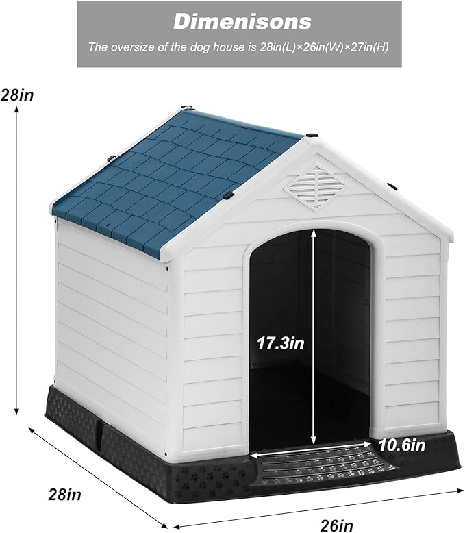 BestPet Dog House Indoor Outdoor Insulated Kennel Durable Plastic Dog House for Small Medium Large Dogs Weather & Water Resistant Pet Crate with Air Vents and Elevated Floor