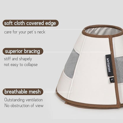 Breathable Soft Dog Recovery Cone Collar After Surgery, Adjustable Lightweight Elizabethan Collar with Air Mesh for Cats, Protective Collar to Stop Licking for Puppy, Khaki, L