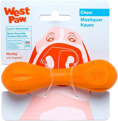 West Paw Zogoflex Hurley Durable Dog Bone Chew Toy for Aggressive Chewers, 100% Guaranteed Tough, It Floats!, Made in USA, X-Small, Tangerine
