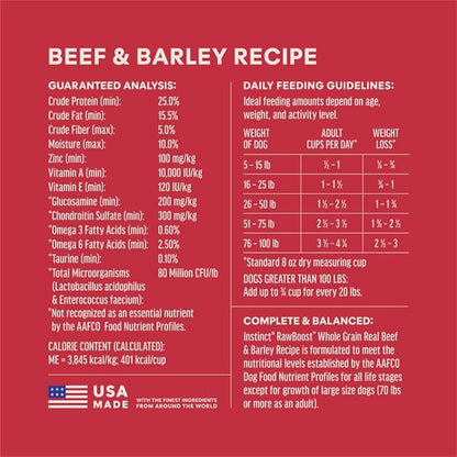 Instinct RawBoost, Natural Dry Dog Food with FreshDried Raw, Whole Grain Recipe - Real Beef & Barley, 20 lb. Bag