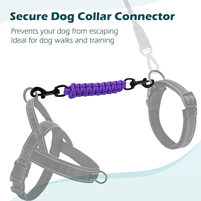 PetBonus Dog Collar Safety Clip, Handmade Backup Safety Strap for Dog Harness, Prong, Pinch Collar, Double Ended Clasp Leash Connector (Purple)