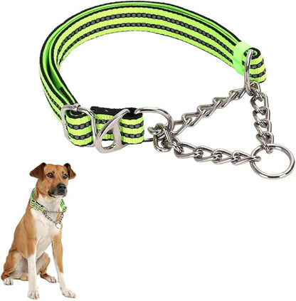 Martingale Dog Collar - Stainless Steel Chain, No Pull Training Collar with Flower Design for Large Medium Small Dogs Green L