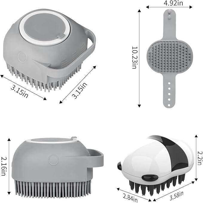 Comotech 3PCS Dog Bath Brush | Dog Shampoo Brush |Scrubber for Bath | Grooming/Washing Brush Scrubber (Gray Gray White)