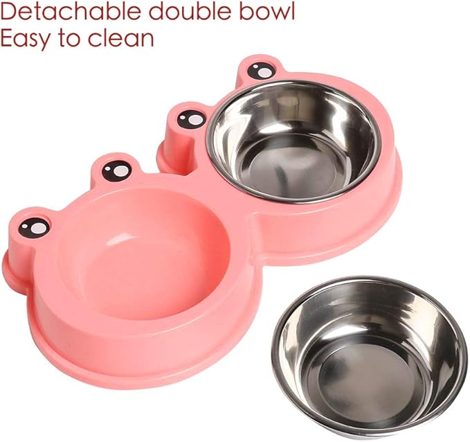 Skrtuan Stainless Steel Pet Bowls, Double Food & Water Bowls for Dogs, Cats & Rabbit, Non-Slip Pet Feeder with Cute Modeling, BPA Free, Dishwasher Safe