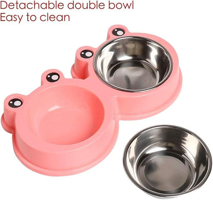 Skrtuan Stainless Steel Pet Bowls, Double Food & Water Bowls for Dogs, Cats & Rabbit, Non-Slip Pet Feeder with Cute Modeling, BPA Free, Dishwasher Safe