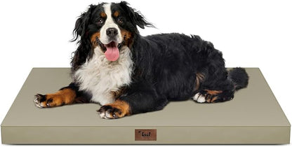 Outdoor Extra Large Dog Crate Bed, XXL Waterproof Dog Bed for Giant Breeds Dogs, 47x29 Inch Orthopedic Egg Crate Foam Pet Mat with Removable Cooling Cover, Khaki