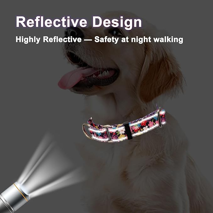 Reflective Martingale Collar for Dogs with Buckle Pretty Fancy Female Floral Dog Collars (Japanese Blossoms, Large)
