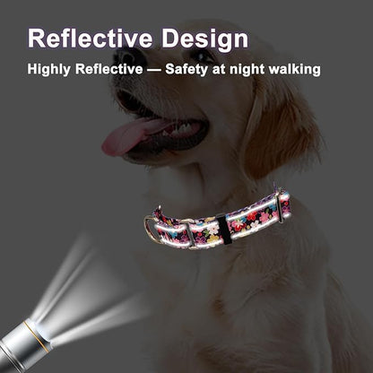 Reflective Martingale Collar for Dogs with Buckle Pretty Fancy Female Floral Dog Collars (Japanese Blossoms, XSmall)