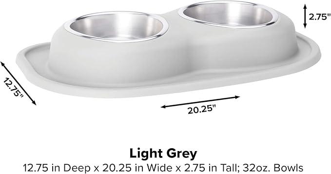 WeatherTech Double Low Pet Feeding System - Compact and Portable Dog/Cat Food and Water Station - 32 oz (4 Cups) Light Grey (DL3203LG)
