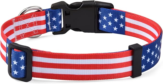 Mihqy American Flag Dog Collar - Patriotic, US Flag Pattern, Star & Stripes, Fourth of July Dog Collar, Adjustable for Small Medium Large Dogs(Classic US,L)
