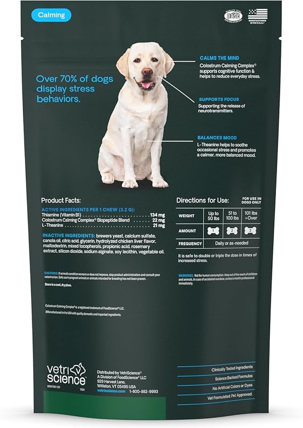 VetriScience Calm & Confident Chews, Composure Clinically Tested Calming & Anxiety Supplement for Dogs, Reduce Stress and Fear, Ideal for Thunderstorms, Fireworks & Travel 120 Count (Pack of 2)