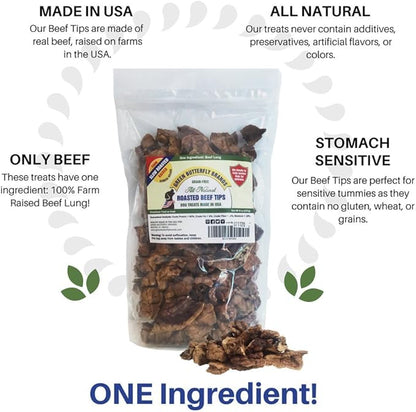 Beef Dog Treats – Made in USA Only – All Natural, Meaty Beef Tips – Premium, Slow Roasted – Grass Fed, Farm Raised – Crunchy, Grain Free Training Treat, 8 Ounces