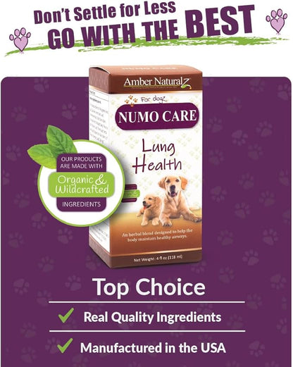 Amber NaturalZ Numo Care Respiratory Support for Dogs | Herbal Formula to Help Maintain Normal Lung Function, Clear Airways, and Immune Health | Natural Aid for Breathing Comfort 4 Fluid Ounce