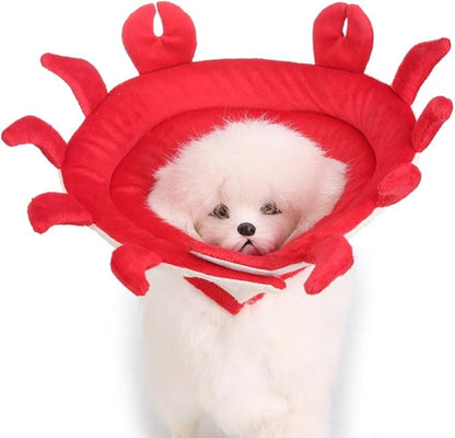 Pet Recovery Collar,Dog Protective E-Collar Soft Dog Cone Breathable Secure Lovely Collar for Puppy Small Medium Dogs (S-Neck: 30-33cm, Crab)