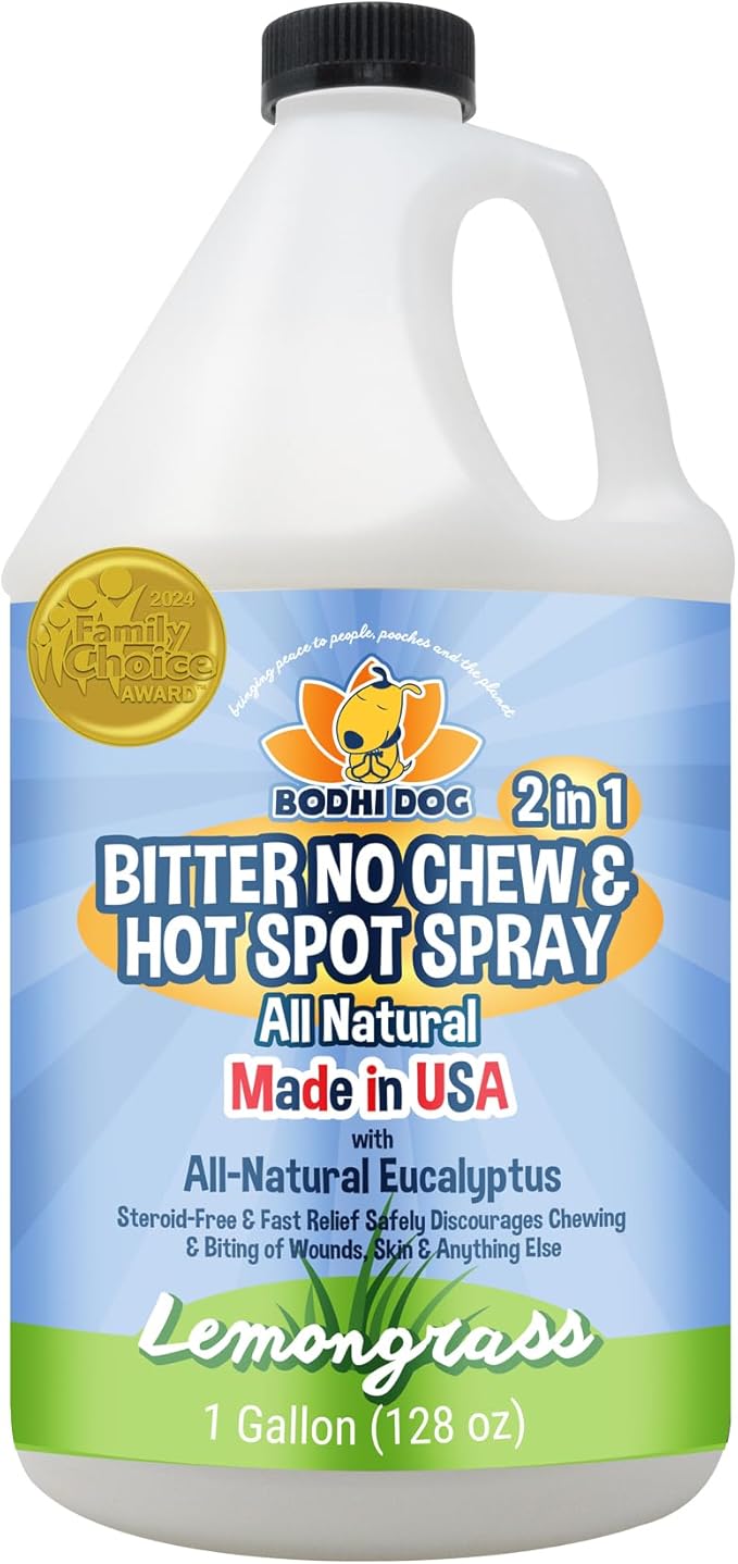 Bodhi Dog Bitter 2-in-1 No Chew & Hot Spot Spray - Natural Anti-Chew Remedy Better Than Bitter Apple - Soothes Hot Spots, Deters Chewing - Safe for Skin, Wounds & Furniture- Made in USA (128 Fl Oz)