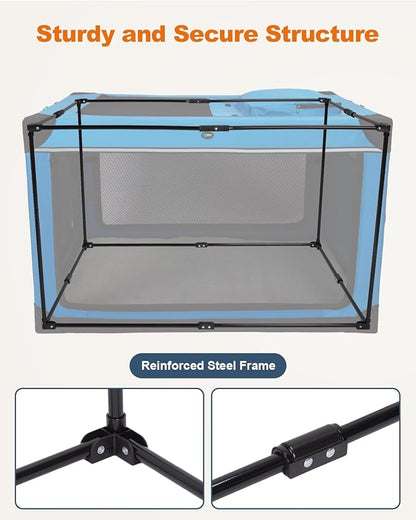Ownpets 48 inch XXL Collapsible Dog Crate for Large Dogs, Portable Travel Dog Crate, 4-Door Foldable Pet Kennel with Durable Mesh Windows and Soft Mat, Blue