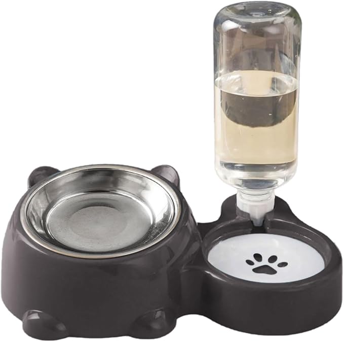 Compact Dog Feeding Station Automatic Water Bottle Removable Stainless Steel Dish Spill Design Double Dog Bowls with Water Bottle