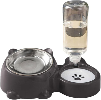 Compact Dog Feeding Station Automatic Water Bottle Removable Stainless Steel Dish Spill Design Double Dog Bowls with Water Bottle