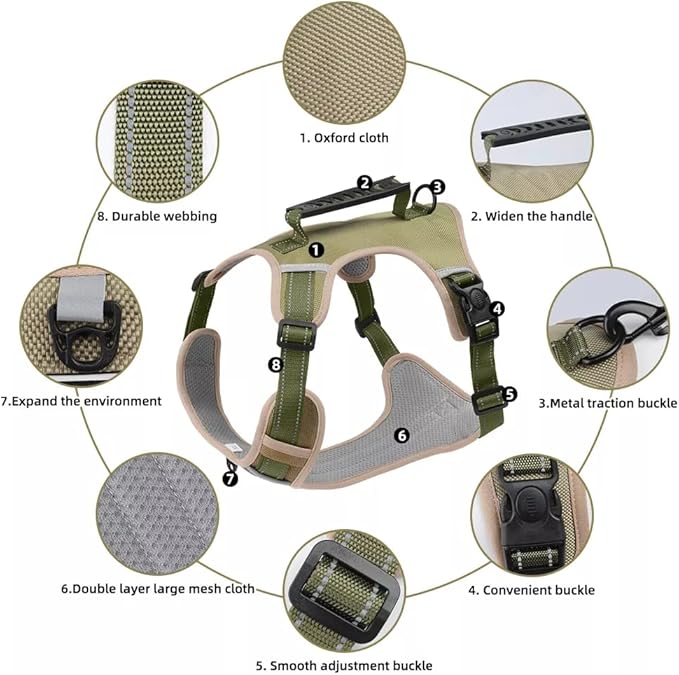 Dog Harness No Pull Adjustable Reflective,for Medium and Large Small Dog with Leash 59.06in (Khaki, XL)