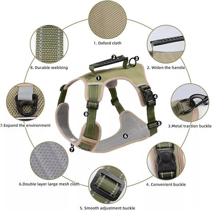 Dog Harness No Pull Adjustable Reflective,for Medium and Large Small Dog with Leash 59.06in (Khaki, L)