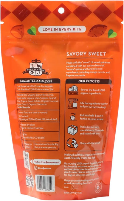 Lord Jameson Savory Sweet Soft & Chewy Organic Dog Treats - Carrot & Sweet Potatoes- Gluten-Free, Preservative-Free, USDA Certified Organic – For All Life Stages - Made in USA 6 oz