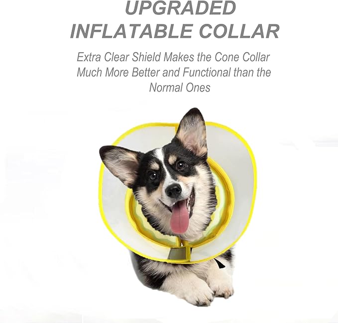 Inflatable Dog Cone Collar for Large Medium Small Dogs to Stop Licking, Soft Dog Cone Alternative Donut Collar After Surgery (Yellow, XL)