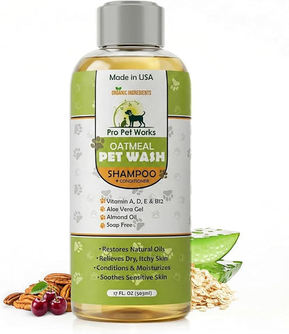 Oatmeal Dog Shampoo and Conditioner for Allergies, Itching and Sensitive Skin - Smelly, Itchy Pet Cleaning Supplies - Puppy Wash, Anti Itch and Dandruff, Organic Formula - Suitable for Cats