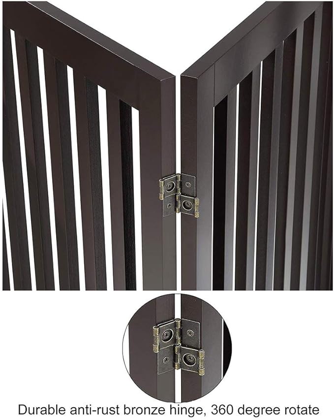 Unipaws 24" H Free Standing Pet Gate for Cat, Wooden Gates for Doorway, Stairs, Foldable Pet Fence for House, Expandable Barrier, Indoor Use, Espresso