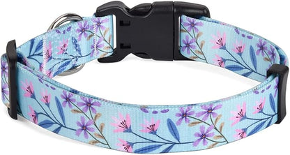 Mihqy Dog Collar with Bohemia Floral Tribal Geometric Patterns - Soft Ethnic Style Collar Adjustable for Small Medium Large Dogs(Floral Purple,S)