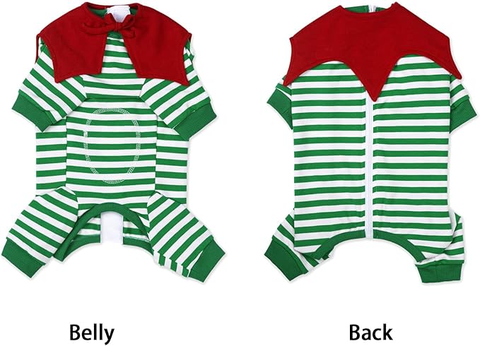 Striped Dog Surgery Recovery Suit Female Male,Puppy Dogs Onesie Cats Long Sleeve Bodysuit After Surgery Neuter for Abdominal Wounds Protective(with Bib)