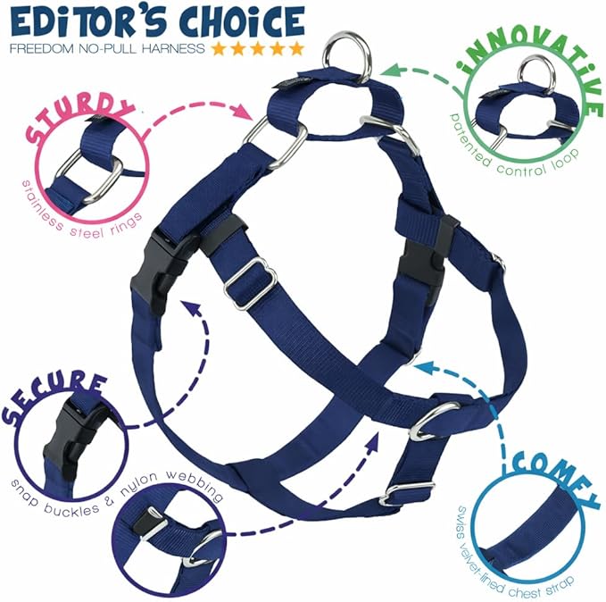 2 Hounds Design Freedom No Pull Dog Harness, Adjustable Harness, Easy Walking & Comfortable Control, Fits Small, Medium & Large Dogs, Solid Colors, Made in USA, 1" MD, Navy