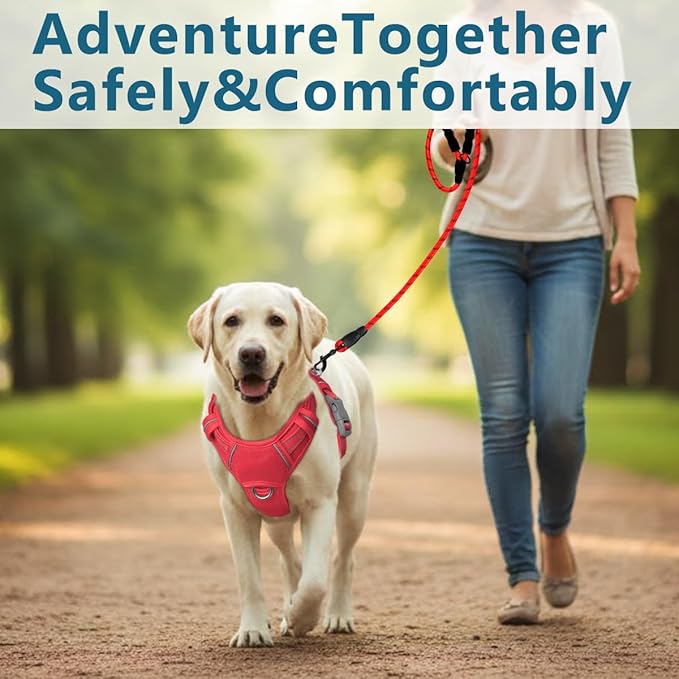 BARKBAY Dog Harness No Pull with ID Tag Pocket - Heavy Duty, Reflective, Easy Control for Large Dogs(Red,XL)