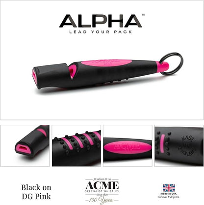 ACME Alpha 211.5 Professional Dog Training Whistle with Enhanced Ergonomic Grip. BPA-Free Plastic. 110 dBA. Long Range. Standardized Frequency. Weatherproof. Made in the UK (Black on Day Glow Pink)