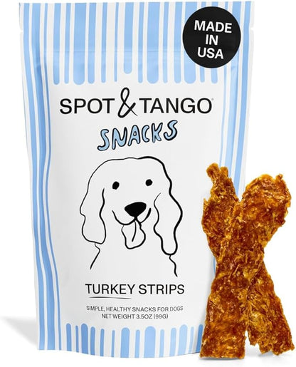 Spot & Tango Turkey Strips Dog Treats - Single Ingredient, 100% Turkey Breast - Air-Dried, Grain & Gluten-Free - USA-Made - for Small, Medium, and Large Dogs