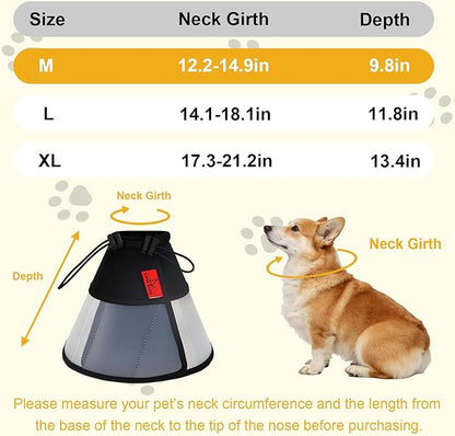Plastic Dog Recovery Cone Collar, Soft Comfortable Breathable Post-Surgery Pet Cone, Escape-Proof & Easy Clean, Prevents Licking Wounds, Waterproof & Adjustable M (Neck 12.2"-14.9")
