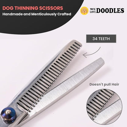 Dog Grooming Scissors Kit with Rounded Blunt Tips, Straight, Curved & Thinning Shears, Tools for Goldendoodles, Poodles & Doodles, Professional Grade Stainless Steel, 4 Pc Set [We Love Doodles]