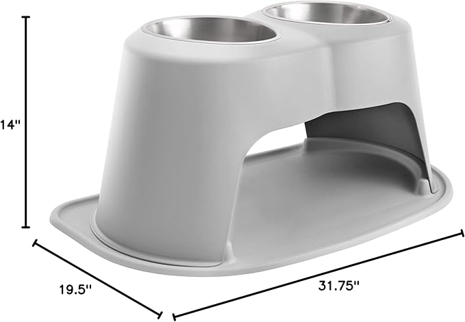 WeatherTech Double High Pet Feeding System - Elevated Dog/Cat Bowls - 14 inch High Light Grey (DHC9614LGLG)